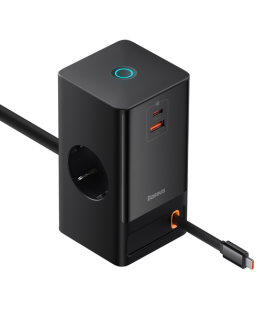 Мережевий зарядний пристрій Baseus PowerCombo Digital PowerStrip 2AC+1U+1C+Retractable-C 65W with 1.5m power cord EU Black