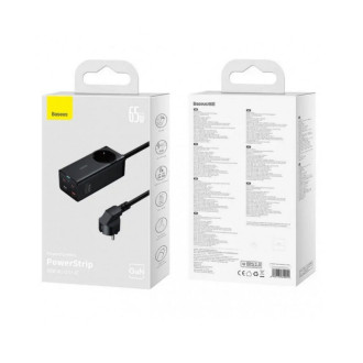Мережевий зарядний пристрій Baseus GaN3 Pro Desktop Powerstrip AC+2U+2C 65W EU Black(Include：Baseus Xiaobai series fast charging Cable Type-C  to Type