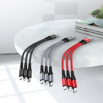 Кабель HOCO X47 USB to iP+Type-C+Micro 2.4A, 0.25m, nylon, aluminum connectors, Black