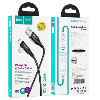 Кабель для заряджання телефонів/планшетів Hoco Кабель HOCO U93 USB to iP 2.4A, 1.2m, nylon, aluminum connectors, light indicator, Black 6931474732132