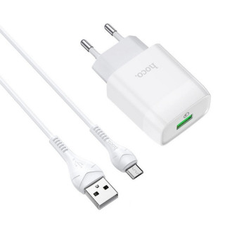 Мережевий зарядний пристрій HOCO C72Q Glorious single port QC3.0 charger set(Micro) White