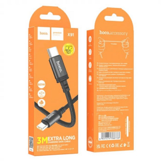Кабель для заряджання телефонів/планшетів Hoco Кабель HOCO X91 Radiance 60W charging data cable for Type-C to Type-C(L=3M) Black 6931474788733