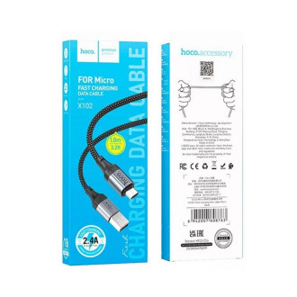 Кабель для заряджання телефонів/планшетів Hoco Кабель HOCO X102 USB to Micro 2.4A, 1m, nylon, aluminum connectors, Black 6942007608763
