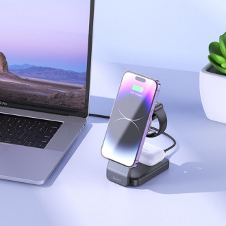 Бездротовий зарядний пристрій HOCO CQ3 Motorcycle folding 3-in-1 magnetic wireless fast charger Black