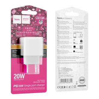 Зарядний пристрій для телефонів/планшетів від мережі Hoco Мережевий зарядний пристрій HOCO CS13A Ocean single port PD20W charger White 6942007603812