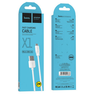 Кабель для заряджання телефонів/планшетів Hoco Кабель HOCO X1 USB to Micro  2.4A, 1m, PVC, PVC connectors, White 6957531032038