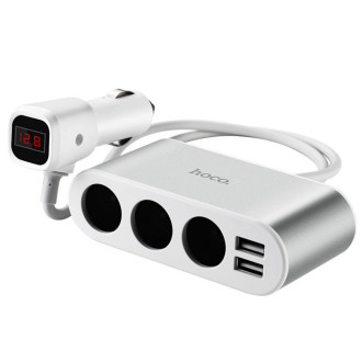 Автомобільний зарядний пристрій HOCO Z13 LCD one-pull-three car charger Silver