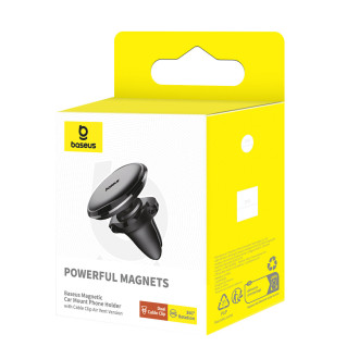 Тримач для мобiльного Baseus Magnetic Air Vent Car Mount Holder with cable clip Black