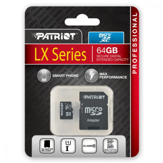 MicroSDXC (UHS-1) Patriot LX Series 64Gb class 10 (adapter SD) Patriot