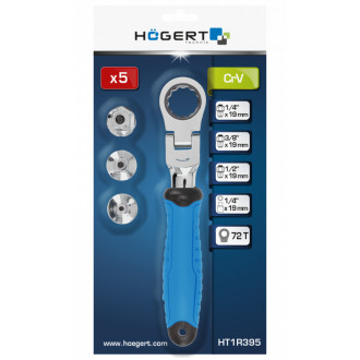 Ключ з трищіткою та шарніром, зі змінними адаптерами HOEGERT 1/2". 3/8" 1/4" 