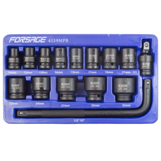 FORSAGE Набір головок ударних 15пр.1/2''(6-гр.) (10,12-19,21,22,24,27,30,32мм) в ложементі Forsage F-4159-5MPB