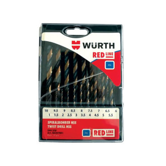 WURTH Набір сверел по металу HSS, RED LINE, DIN338, 1,0-10,0mm, 19пр