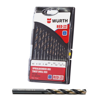 WURTH Набір сверел по металу HSS, RED LINE, DIN338, 1,5-6,5mm, 13пр