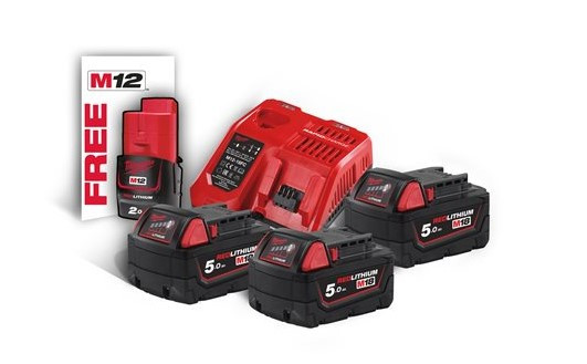 Енергокомплект акумуляторний Li-Ion MILWAUKEE, M18 NRG-503 (+заряд.пристрій, 3 акум. M18 В5(5Аг), 1 акум. M12 B2(2Аг)