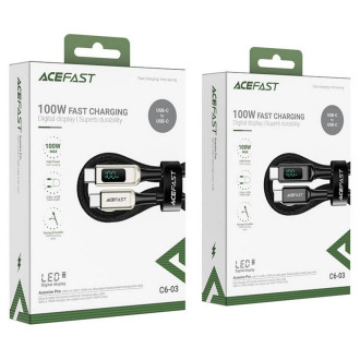 Кабель ACEFAST C6-03 Type-C to Type-C 5A, 100W, 2m, nylon, zinc connectors, digital display, Black