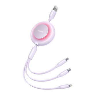 Кабель Baseus Bright Mirror 2 Series Retractable 3-in-1 Fast Charging Data Cable USB to M+L+C 3.5A 1.1m Purple