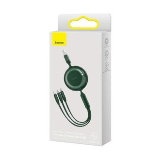 Кабель Baseus Bright Mirror 2 Series Retractable 3-in-1 Fast Charging Data Cable USB to M+L+C 3.5A 1.1m Green