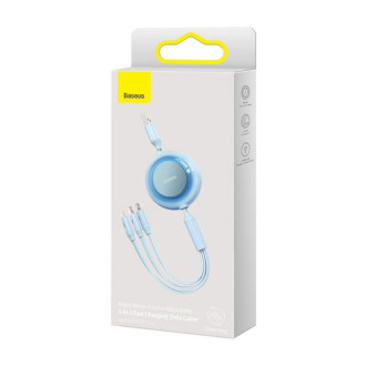 Кабель Baseus Bright Mirror 2 Series Retractable 3-in-1 Fast Charging Data Cable USB to M+L+C 3.5A 1.1m Sky Blue