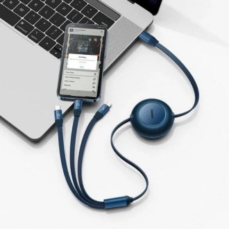 Кабель Baseus Bright Mirror 2 Series Retractable 3-in-1 Fast Charging Data Cable Type-C to M+L+C 100W 1.1m Blue
