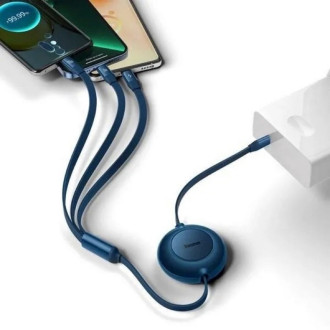 Кабель Baseus Bright Mirror 2 Series Retractable 3-in-1 Fast Charging Data Cable Type-C to M+L+C 100W 1.1m Blue