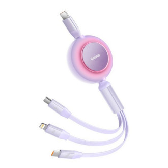 Кабель Baseus Bright Mirror 2 Series Retractable 3-in-1 Fast Charging Data Cable Type-C to M+L+C 100W 1.1m Purple