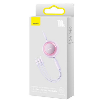 Кабель Baseus Bright Mirror 2 Series Retractable 3-in-1 Fast Charging Data Cable Type-C to M+L+C 100W 1.1m Purple