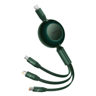 Кабель Baseus Bright Mirror 2 Series Retractable 3-in-1 Fast Charging Data Cable Type-C to M+L+C 100W 1.1m Green