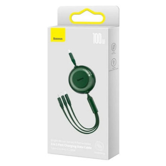 Кабель Baseus Bright Mirror 2 Series Retractable 3-in-1 Fast Charging Data Cable Type-C to M+L+C 100W 1.1m Green