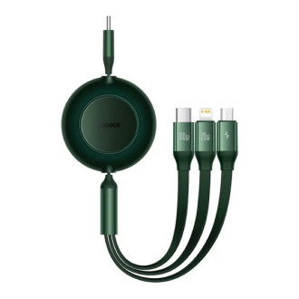 Кабель Baseus Bright Mirror 2 Series Retractable 3-in-1 Fast Charging Data Cable Type-C to M+L+C 100W 1.1m Green