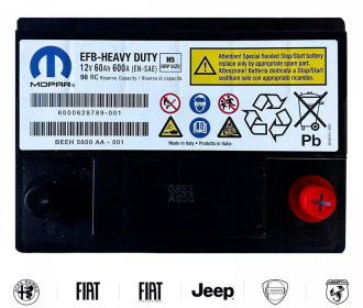 Акумулятор автомобільний MOPAR Chrysler 12В 60Ah / 600A (EN), EFB (R+)